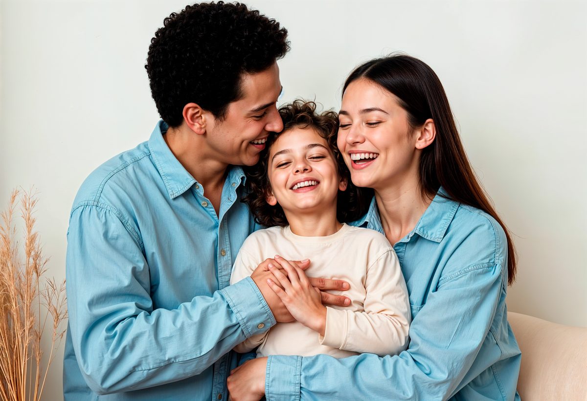 Familia sonriente paciente de Ebenezer